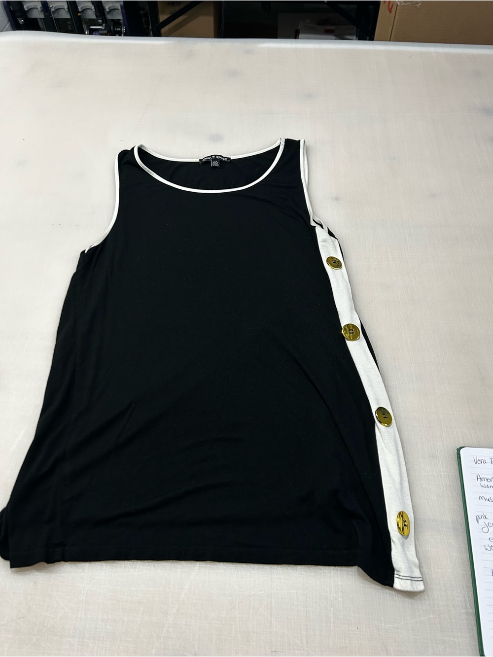 Cable & Gauge Black Tank with White Side Trim and Gold Buttons